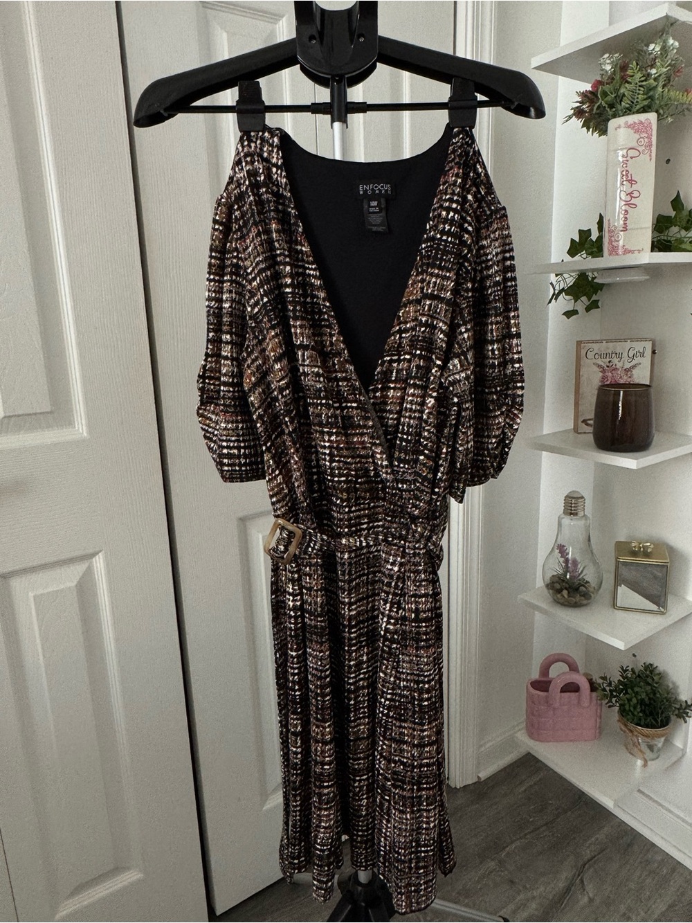 Enfocus Studio Multi-Tone Plaid Wrap Midi Dress